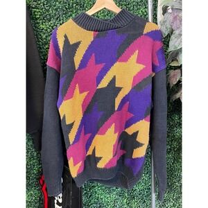 vtg 80s GLAM STARS KNIT Sweater Large // chunky cute glam david bowie music rock